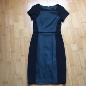 Black, forest green, gold zipper business dress